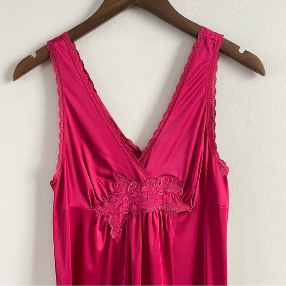 Vanity Fair | Vintage Raspberry Red Night Gown Intimates Maxi Slit Nighty Dress - Picture 3 of 8